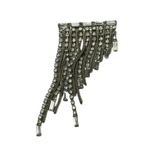 Jewelry - Art Deco Rhinestone Brooch Bar Dangle Rhodium Plate Pin Baguette Chaton Read